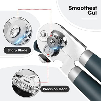 Beneno Can Opener Manual with Magnet, Hand Held Heavy Duty Can Opener with Durable Sharp Blade Smooth Edge, Big Effort-Saving Knob, Soft Grip Rubber Handle, Multifunctional Bottle Opener, Green