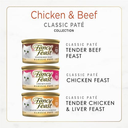 Purina Fancy Feast Chicken and Beef Classic Pate Collection Grain Free Wet Cat Food Variety Pack - (Pack of 24) 3 Oz. Pull-Top Cans