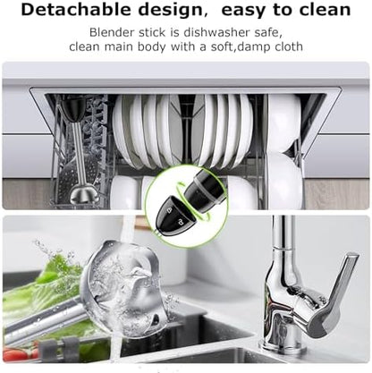 Bonsenkitchen Hand Blender, Immersion Blender with 2 Mixing Speed, Electric Handheld Mixer Portable Stick Mixer with Stainless Steel Blades for Soup, Smoothie, Puree, Baby Food