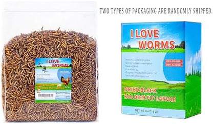 I LOVE WORMS Dried Black Soldier Fly Larvae (5lb), 100% Natural Non-GMO, Treat for Chickens, More Calcium Chicken Feed Than Mealworms