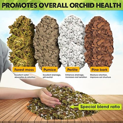 [Upgraded] DUSPRO Orchid Potting Mix for Repotting with Forest Moss, Pine Bark, Perlite & Pumice Natural Ingredients, Orchid Bark Potting Mix, Orchid Repotting Kit Drainage Indoor Potting Medium 2QT