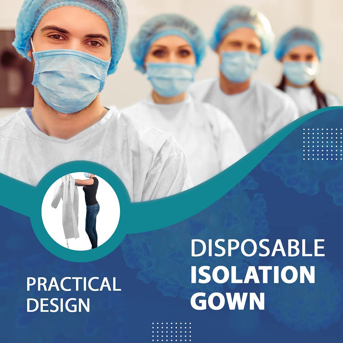 Medical Nation 10 Pack Disposable Isolation Gowns - White Level 2 SMS Non-Woven Material - PPE Gowns Disposable for Dental, Medical - Fluid-Resistant, Breathable & Latex-Free Gowns, One Size Fits All