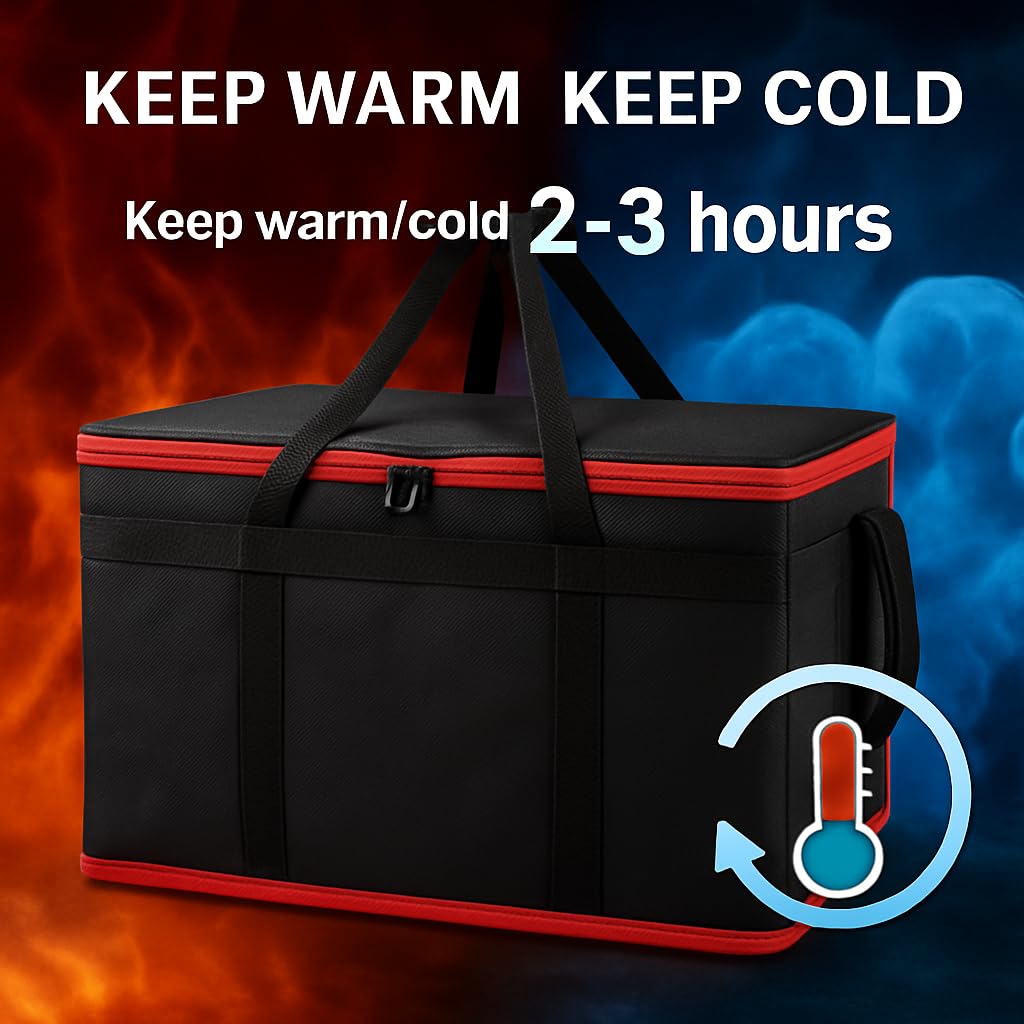 Bodaon Insulated Food Delivery Bag With Hard Bottom, XXXL Pizza Cooler Bags, Grocery Shopping and Catering Thermal Cold/Hot Styrofoam Carrier for Travel/Doordash/Car, Dashers Door Dash Accessories