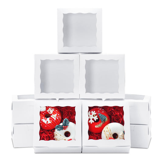 XINHPKGG 50pcs 5x5x2.5 Inch Cookie Boxes with window Bakery Boxes Dessert Treat Box Chocolate Covered Strawberries Box for Wedding Party Birthday