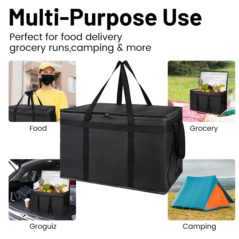 Bodaon Insulated Food Delivery Bag With Hard Bottom, XXXL Pizza Cooler Bags, Grocery Shopping and Catering Thermal Cold/Hot Styrofoam Carrier for Doordash/Travel/Car, Dashers Door Dash Accessories