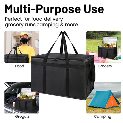Bodaon Insulated Food Delivery Bag With Hard Bottom, XXXL Pizza Cooler Bags, Grocery Shopping and Catering Thermal Cold/Hot Styrofoam Carrier for Doordash/Travel/Car, Dashers Door Dash Accessories