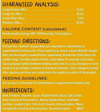 Nutrish Rachael Ray Burger Bites Dog Treats, Beef Recipe with Bison, 30 oz. Pouch