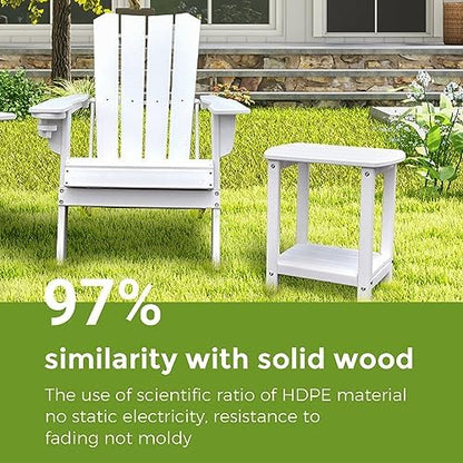 Adirondack Square Outdoor Side Table,2-Tier Storage Patio Side Table, HDPE End Tables for Backyard Pool Porch Garden Lawn(White)