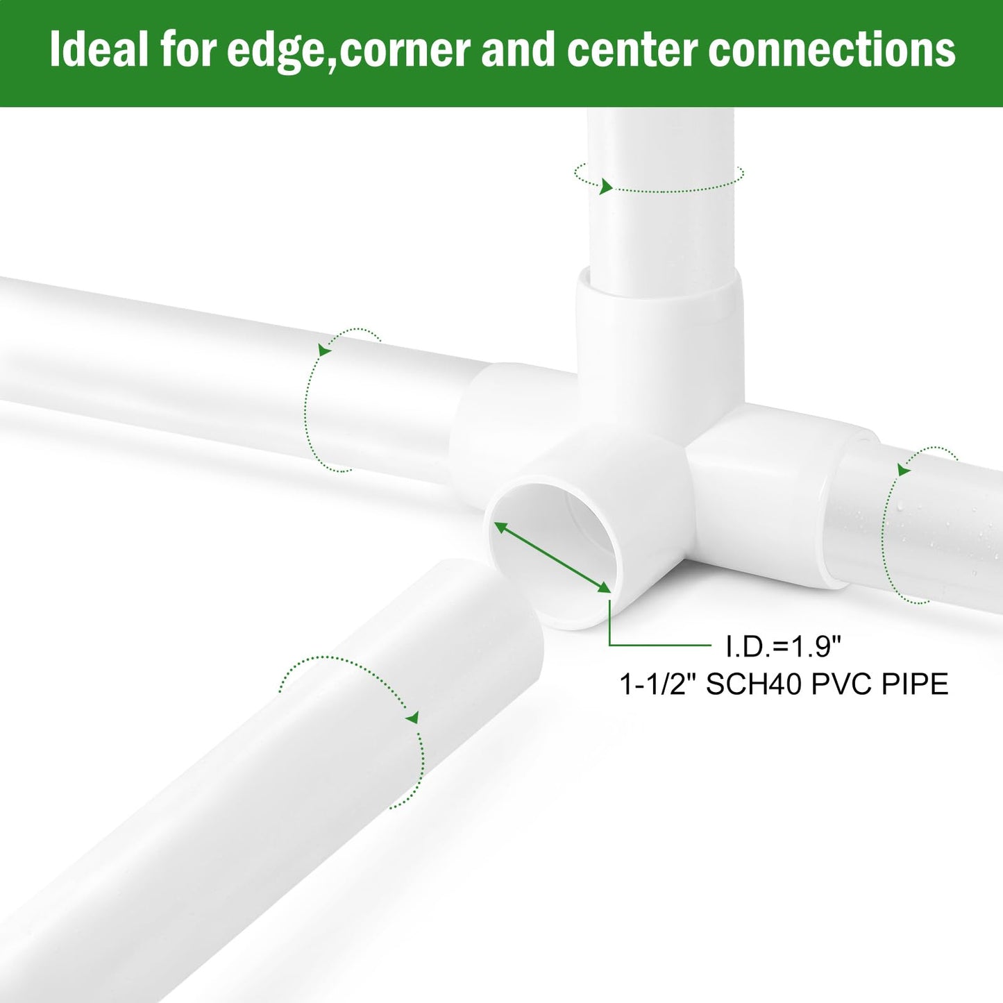 4 Way PVC Pipe Fittings 1-1/2 Inch, Zernmiarder White PVC Elbow Corner Side Outlet Tee Fitting, SCH40 Furniture Grade Pipe Connectors - Fits 1-1/2" Polyvinyl Chloride Pipes, 4 Pieces