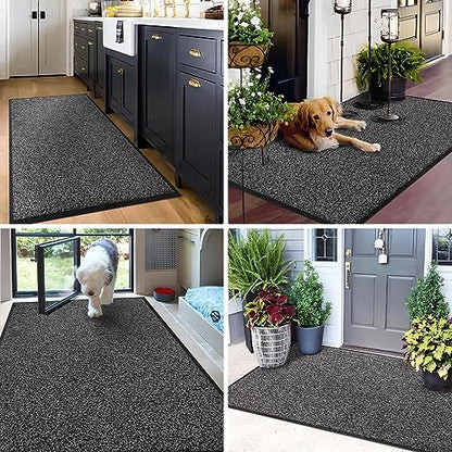 Mibao Front Door Mat, Dirt Trapper Welcome Mat for Outdoor Indoor, Non-Slip Waterproof Doormat, Durable Machine Washable Low Profile Entry Rug for Back Door Outside Patio Porch, 36" x 24", Grey