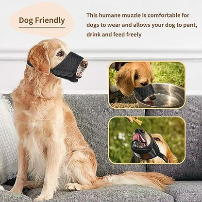 HEELE Dog Muzzle,Soft Nylon Muzzle Anti Biting Barking Chewing,Air Mesh Breathable Drinkable Adjustable Loop Pets Muzzle for Small Medium Large Dogs 4 Colors 4 Sizes (Black, L)