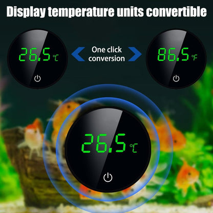 DONGKER Digital Aquarium Thermometer,USB LED Stick-on Fish Tank Thermometer with ℃/℉ Switching Buttons for Aquarium Temperature Measurement