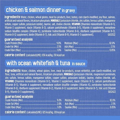 Purina Friskies Gravy Wet Cat Food Variety Pack, Savory Shreds With Beef, Turkey and Cheese Dinner, Chicken and Salmon Dinner, With Ocean Whitefish and Tuna - (Pack of 32) 5.5 oz. Cans