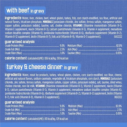 Purina Friskies Gravy Wet Cat Food Variety Pack, Savory Shreds With Beef, Turkey and Cheese Dinner, Chicken and Salmon Dinner, With Ocean Whitefish and Tuna - (Pack of 32) 5.5 oz. Cans