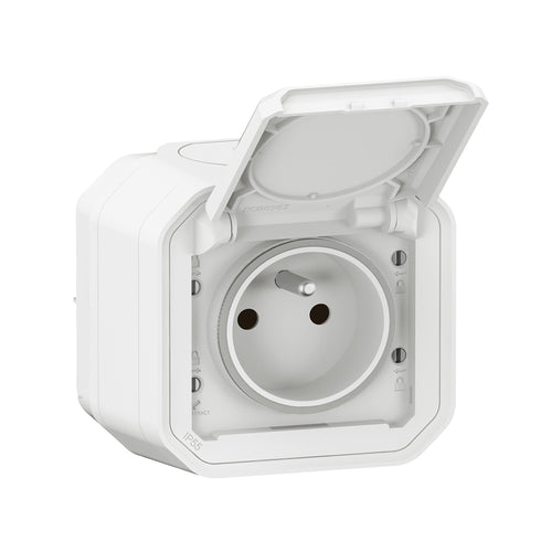 LEGRAND - Waterproof socket IP55 with Plexo earth – socket 2P+T 16 A complete with valve – for installation in apparently – made in France – white