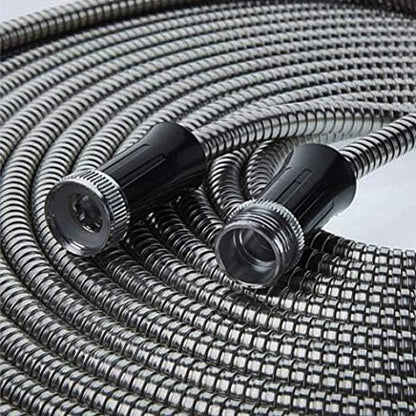 BIONIC STEEL 100 Ft Metal Garden Hose with Sprayer Nozzle, Non Kinking Designed Stainless Steel Heavy Duty Water Hose 100 Ft x 5/8 in. Flexible NON Expandable for Uninterrupted Water Flow, 500 PSI