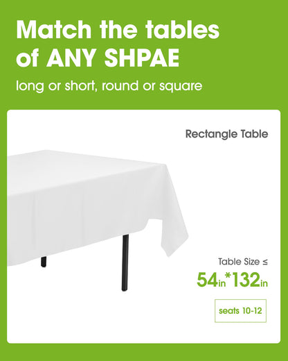 Pureegg Plastic Table Cloth Disposable 10 Pack, 54 x 132 Inch Table Cloths, Party, Picnic, Wedding, Decorative Tablecloths, Rectangle, White Plastic Cover, Leakproof & Sturdy, White