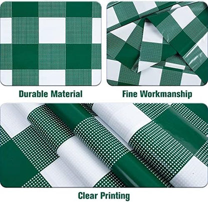 Kesfey 3 Packs Green and White Checkered Tablecloths 54 x 108 Inches Disposable Plastic Gingham Tablecovers Waterproof Rectangle Picnic Party Table Covers for Birthday Party Supplies Christmas