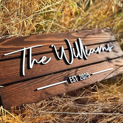 Wooden Name Sign Personalized and Custom, Solid Rustic Wood, Wedding Gifts for Couples, Home, Office, Family Last Name Established Signs, Est. Date Sign 23x10"