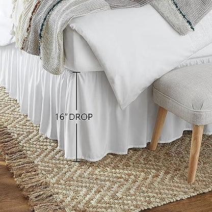 Amazon Basics Lightweight Ruffled Bed Skirt, Classic Style, Soft and Stylish 100% Microfiber with 16" Drop, Machine Washable, Wrinkle Free, Queen, Bright White, Solid