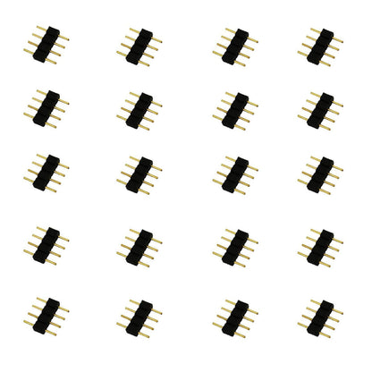 LitaElek 20pcs 4 Pin LED Strip Connector Male to Male Adapter Plug for SMD 5050 3528 2835 RGB LED Strip TV Backlight LED Tape Flexible Ribbon Rope Light Controller Connector, Black