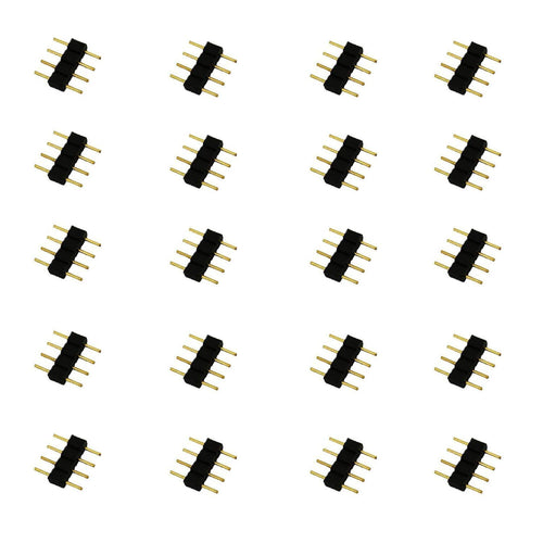 LitaElek 20pcs 4 Pin LED Strip Connector Male to Male Adapter Plug for SMD 5050 3528 2835 RGB LED Strip TV Backlight LED Tape Flexible Ribbon Rope Light Controller Connector, Black