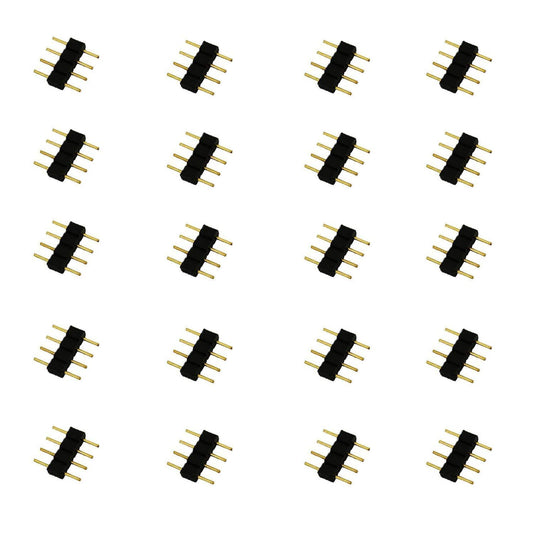 LitaElek 20pcs 4 Pin LED Strip Connector Male to Male Adapter Plug for SMD 5050 3528 2835 RGB LED Strip TV Backlight LED Tape Flexible Ribbon Rope Light Controller Connector, Black