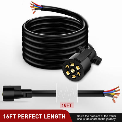 Nilight 7Way 16FT 7 Way Trailer Extension Cord Heavy Duty Plug Inline Cord 16 FT for Truck Camper Blade Molded RV Cable Wire Weatherproof Corrosion Resistant 7 Pin Trailer Plug Wire Harness
