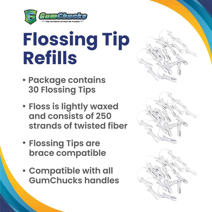 GumChucks Orthodontic Flossers Dental Floss - Floss for Braces - Brace Floss Picks - Gum Flossing Picks - Ortho Dental Flossers (30 Flossing Tips)