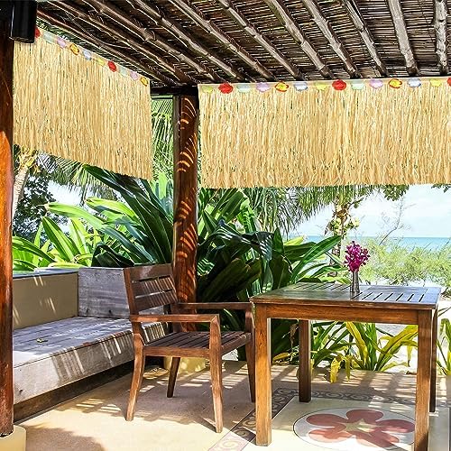 Fovths 2 Pack Luau Grass Table Skirt Natural 9 Feet x 29.5 Inch Hawaiian Table Skirt for Tropical Hawaiian Party Decorations Luau Costume Party, Straw Yellow