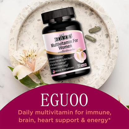 EGUOO Multivitamin for Women - Womens Multivitamin with Vitamin C, E, Biotin and Folic Acid Vitamins for Women - Womens Vitamins for Energy, Immune, Brain, Heart, Eye and Bone Health, 90 Capsules