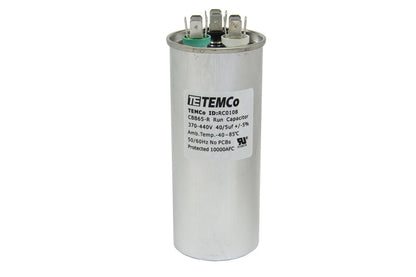 10 Pack TEMCo 40+5 uF Dual Run Capacitor CBB65, 40/5 MFD, 370-440V, Round, 50/60Hz | for HVAC AC Fan, Motor, Blower Applications