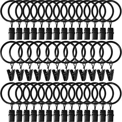 40 Pack Curtain Rings with Clips, Drapery Clips with Rings, Drapes Rings 1.26 in Interior Diameter, Fits up to 1 in Curtain Rod, Black