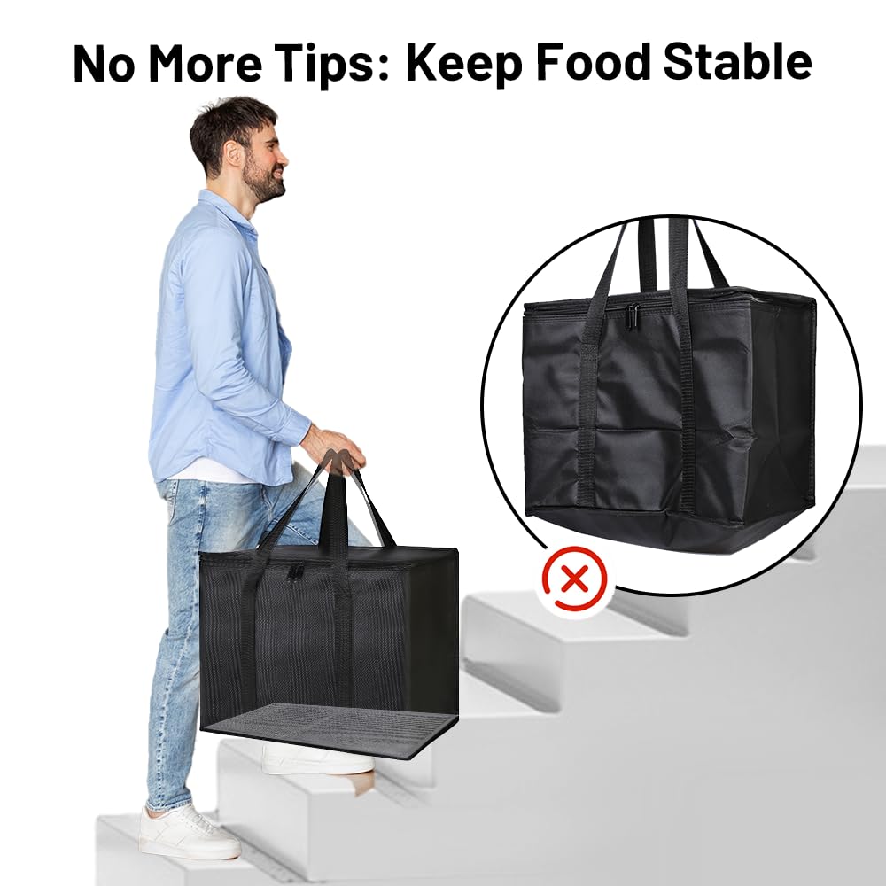 Bodaon 2-Pack Insulated Food Delivery Bag With Hard Bottom, XL Cooler Bags, grocery bags Cold/Hot Styrofoam Carrier for Doordash/Travel/Shopping/Catering/Car, Dashers Door Dash Accessories