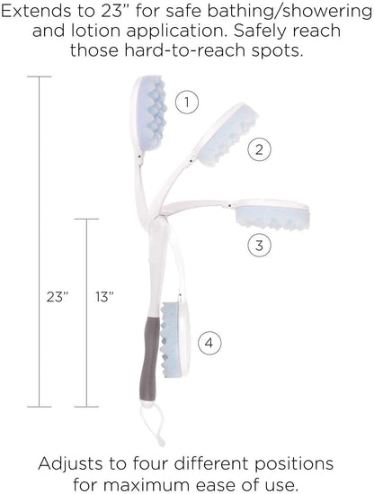 Juvo BWLA01 Premium All-in-One Wand Applicator, 23" Long Reach Handle, Adjustable, Includes Bath Sponge and Lotion Pad, 1 Count, White