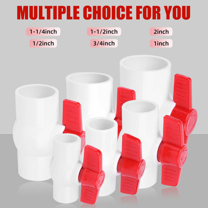 YADIAN 2 Pack 1-1/2'' PVC Ball Valves, T-handle Water Shut-Off Ball Valve Socket (Slip), PVC Valve 1-1/2 inch for Water Project, Swiming Pool, Sewage Pump, Irrigation System, Rated at 150 PSI, Socket