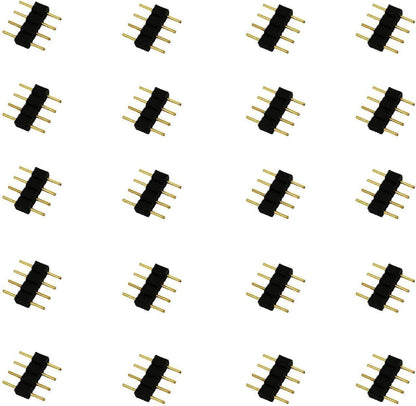 LitaElek 20pcs 4 Pin LED Strip Connector Male to Male Adapter Plug for SMD 5050 3528 2835 RGB LED Strip TV Backlight LED Tape Flexible Ribbon Rope Light Controller Connector, Black