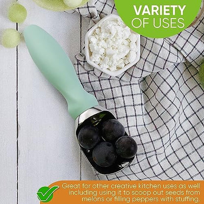 Spring Chef Heavy Duty Ice Cream Scoop with Comfortable Handle, Professional Metal Ice Cream Scooper for Gelato, Sorbet, Cookie Dough, Frozen Yogurt - Dishwasher Safe Kitchen Tool - Mint