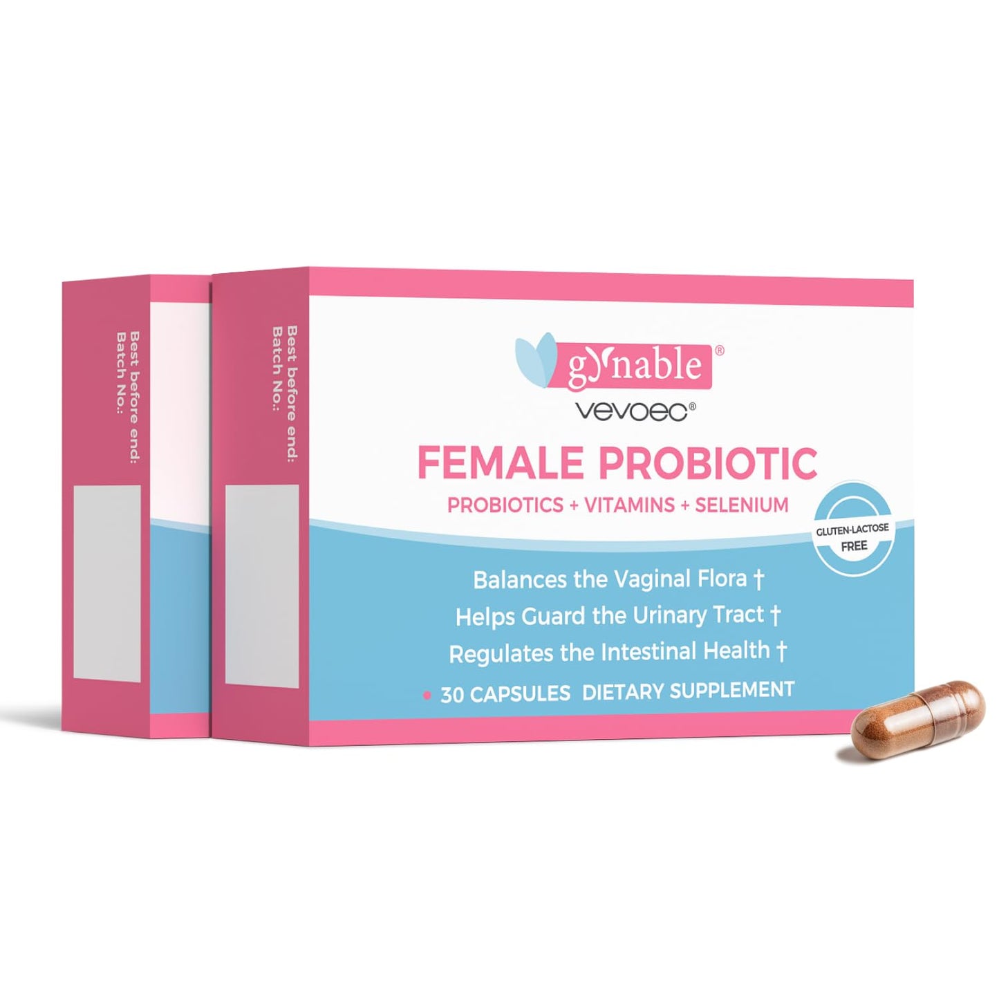 Vevoec Gynable Vaginal Probiotics for Women,Female Probiotic for pH Balance with Lactobacillus 5 Billion CFU Probiotics Blend,Selenium-Vitamin D3,Promote Healthy Vaginal Odor & Vaginal Flora,60 Count