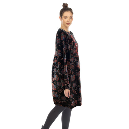 white mark Women's Floral Paisley Long Sleeve Embroidered Relaxed Sweater Dress Black/Burgundy