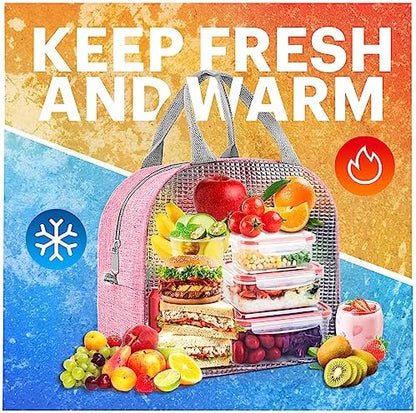 Lunch Bag for Women & Men Adult Insulated Lunch Box, Small Leakproof Cooler Food Lunch Containers Reusable High Capacity Lunch Tote Bags for Work, Travel, Outdoor (Pink)