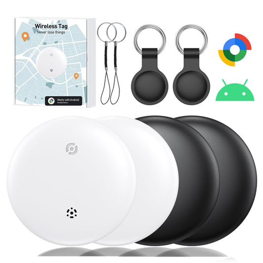 Bluetooth Smart Tags for Android,Air Tracker Tags-4 Pack Android,Keys Finder,Item Locator Works with Google's Find My Device App(Android only), Android Tag for Keys,Luggages,Bag,Wallet (White&Black)