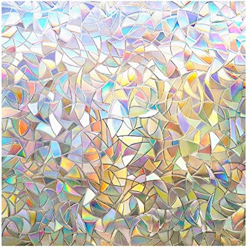 rabbitgoo Window Privacy Film Rainbow Film Decorative Window Sticker, 3D Static Stained Glass Cling Tint for Home Heat Control Non-Adhesive, 23.6 x 78.7 inches