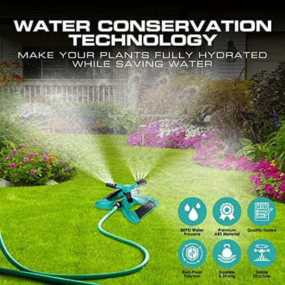 Joeys Sprinkler for Yard, Rotating Garden Sprinkler for Large Area Coverage, Lawn and Yard Sprinklers (Green)