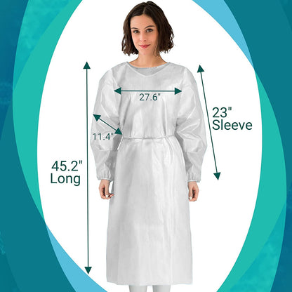 Medical Nation 10 Pack Disposable Isolation Gowns - White Level 2 SMS Non-Woven Material - PPE Gowns Disposable for Dental, Medical - Fluid-Resistant, Breathable & Latex-Free Gowns, One Size Fits All