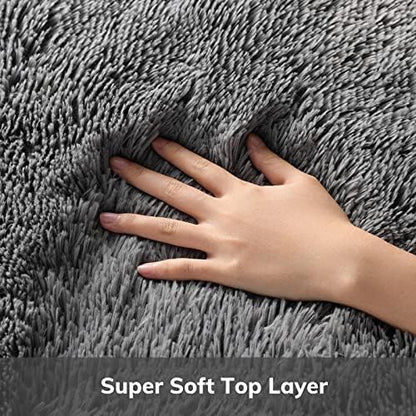 Ophanie Area Rugs for Bedroom, Upgrade Non-Slip Grey Fluffy Soft Shag Carpet, Indoor Floor Gray 4x6 Fuzzy Shaggy Living Room Plush Rug for Kids Home Dorm Decor Aesthetic