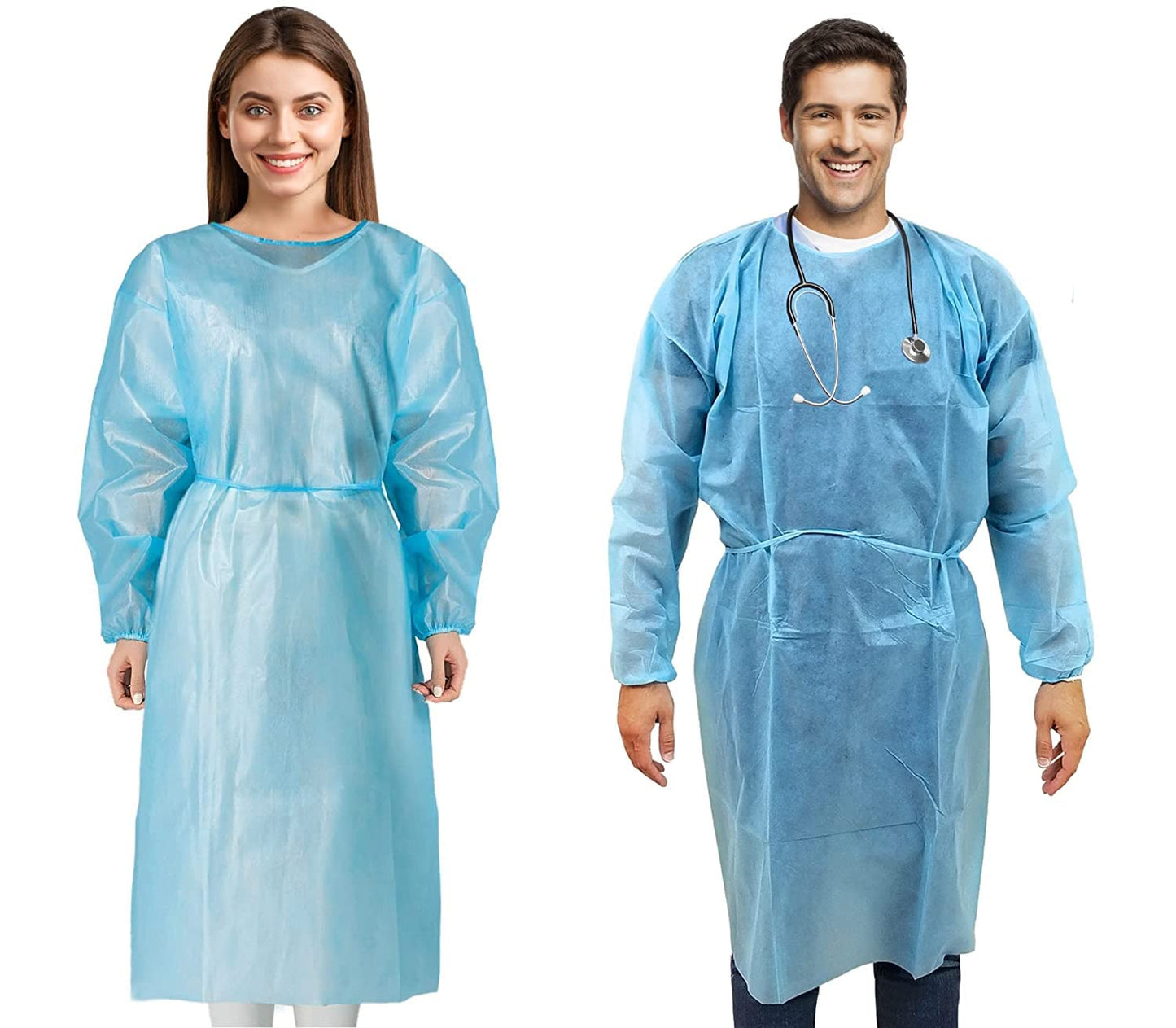 MEDICAL NATION 100 Pack Disposable Isolation Gowns - Blue Level 2 SMS Non-Woven Material - PPE Gowns Disposable for Dental, Medical Use, Fluid-Resistant and Latex-Free Gowns, Universal Size