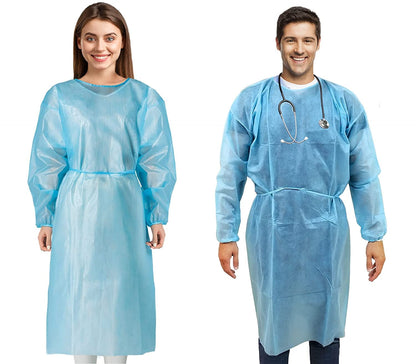 MEDICAL NATION 100 Pack Disposable Isolation Gowns - Blue Level 2 SMS Non-Woven Material - PPE Gowns Disposable for Dental, Medical Use, Fluid-Resistant and Latex-Free Gowns, Universal Size