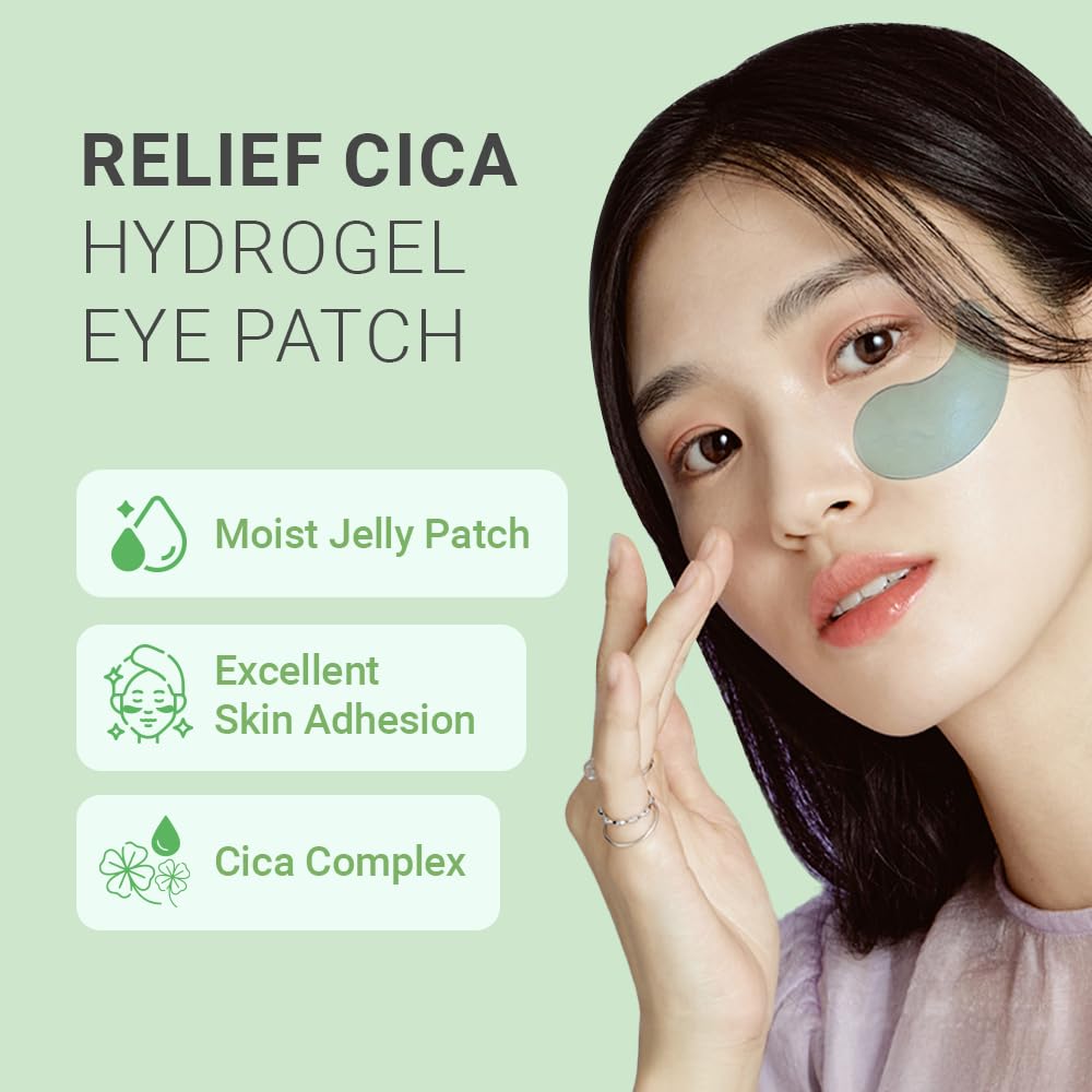 tenzero Relief Cica Hydrogel Eye Patch (60 pairs, 90g), Centella Treatments for Puffy Eye, Fine Lines, Soothing, Eye Puffiness Reducer, Hydrating Eye Pads, Korean Under Eye Masks Skincare