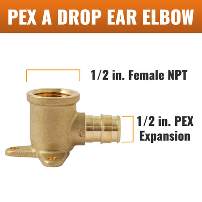 SUNGATOR 4 Pack PEX A Expansion 1/2" x 1/2" Female NPT Drop Ear Elbow, ASTM F1960 ONLY For Pex-A Tubing